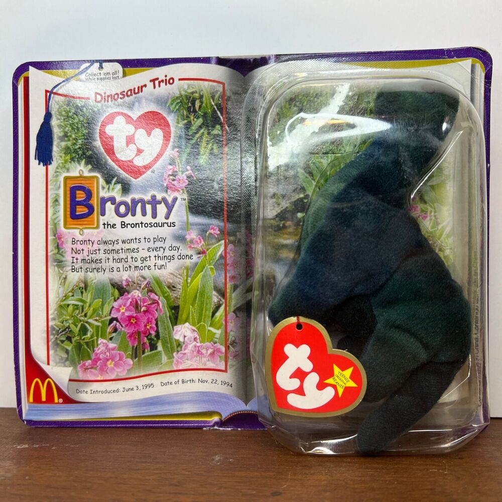Vintage McDonalds Ty Beanie Babies Mini Dinosaur Trio Bronty the Brontosaurus